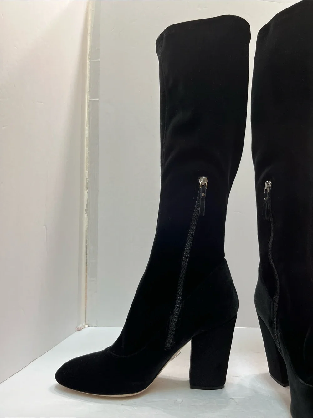 DEIMILLE Italy Black Velvet Knee High Boots Block Heel EU 40 US  9.5  NWOB